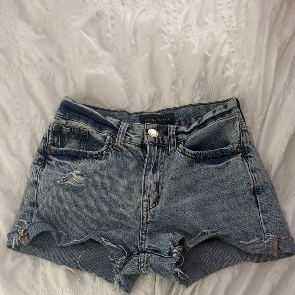 Aeropostale Distressed Jean Shorts - Blue
